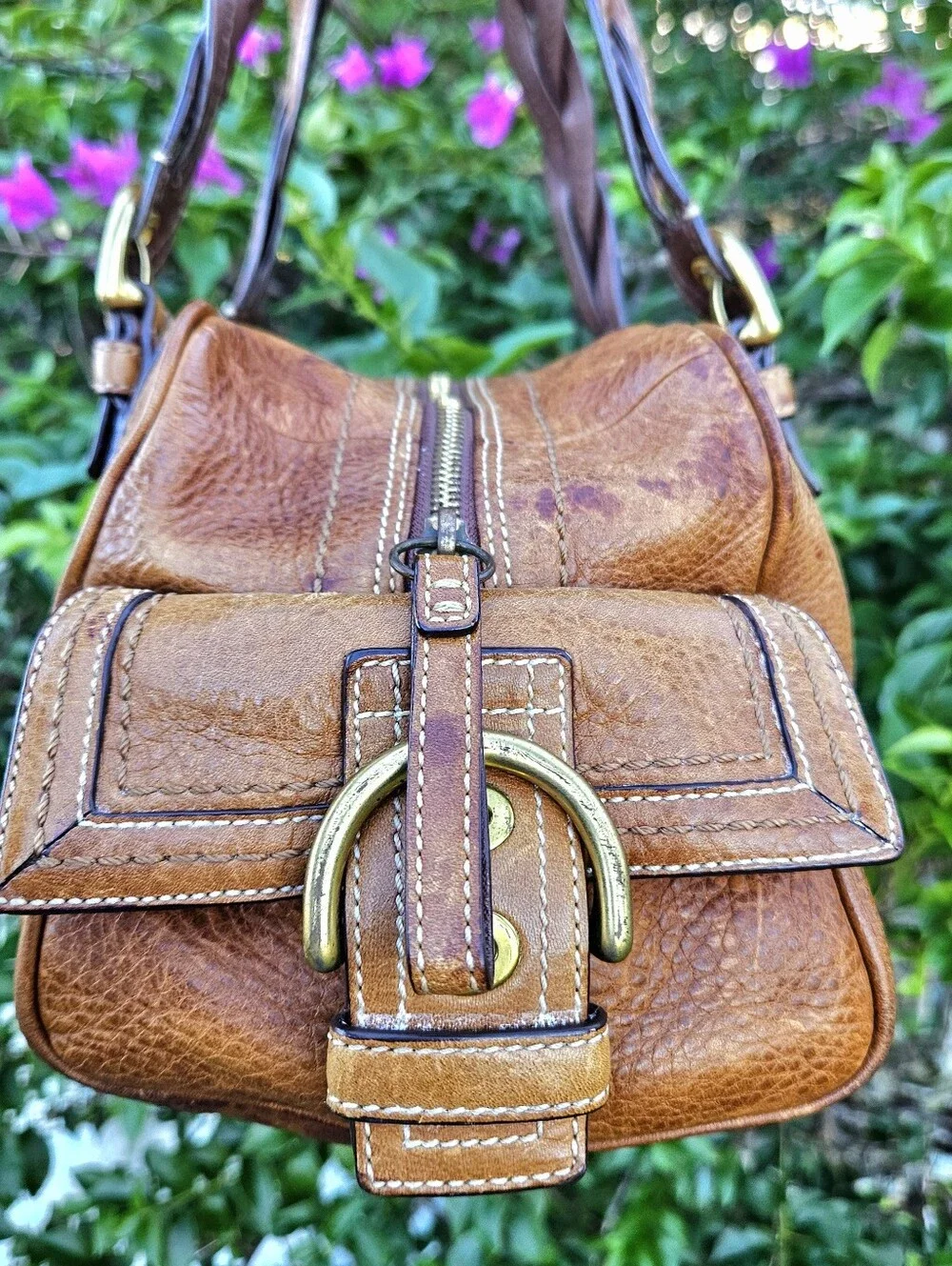 Coach Soho Mia 10048 Brown Leather Braided Handle Satchel Vintage Y2K Bag